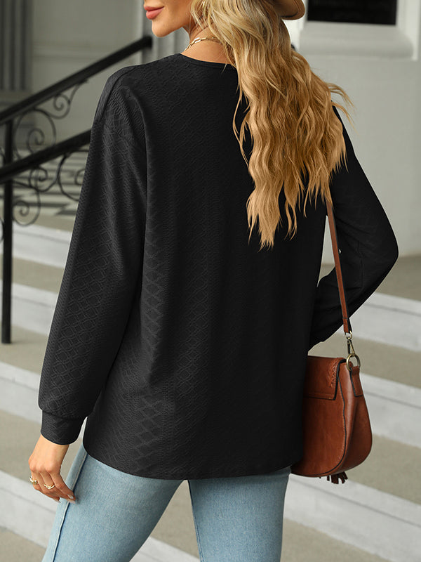 Split-Joint Long Sleeves Loose V-Neck T-Shirts
