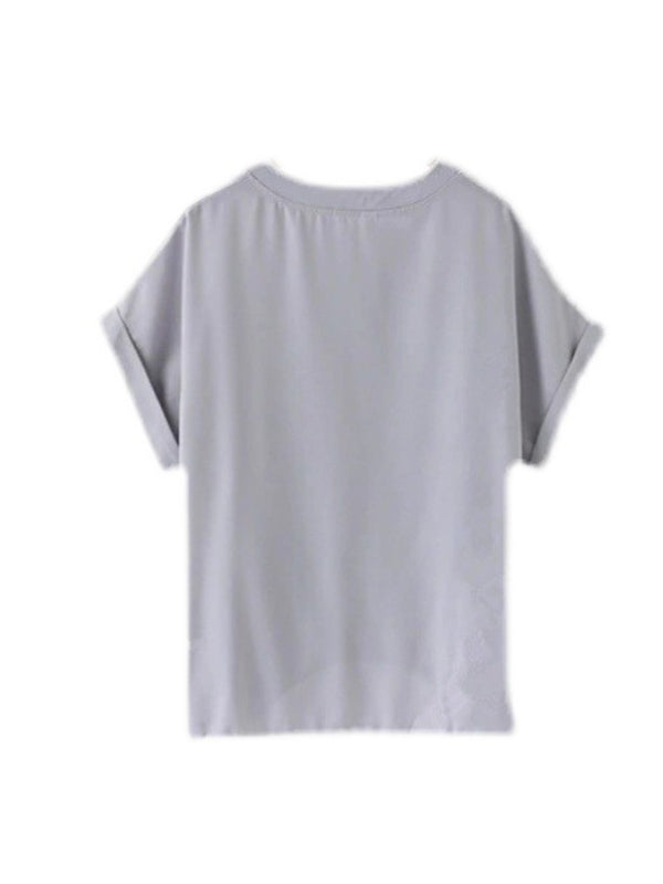 Pleated Solid Color Split-Joint Batwing Sleeves Loose Round-Neck Blouses&Shirts Tops
