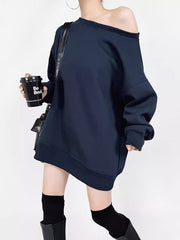 Solid Color Split-Joint Long Sleeves Loose Round-neck Sweatshirt Tops