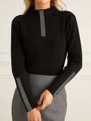 Long Sleeves Skinny Rhine Stones High Neck Pullovers Sweater Sweater Tops