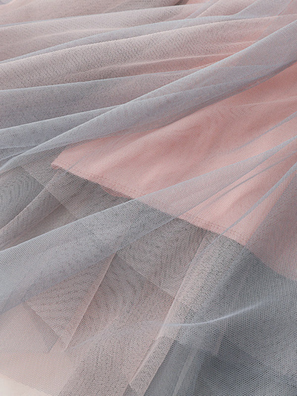 Original Simple Casual Irregular Solid Color Pleated Mesh Skirt