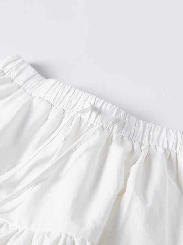 Drawstring Elasticity Pleated See-Through Solid Color Split-Joint A-Line Loose Skirts