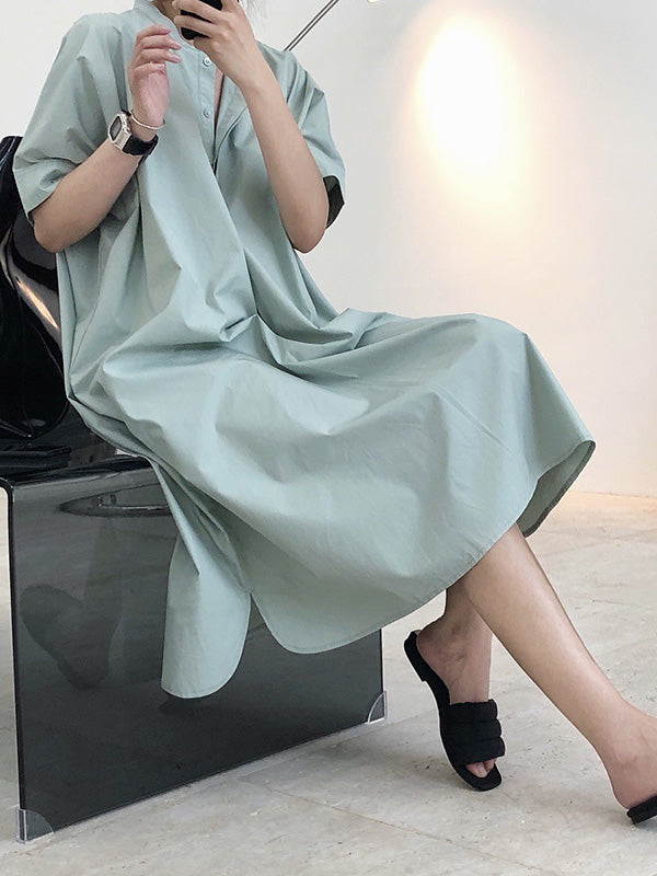 Original Solid Round-Neck Shirt Dress