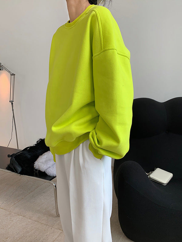 Stylish Fluorescent Green&Black Loose Casual Round-Neck Sweatshirt
