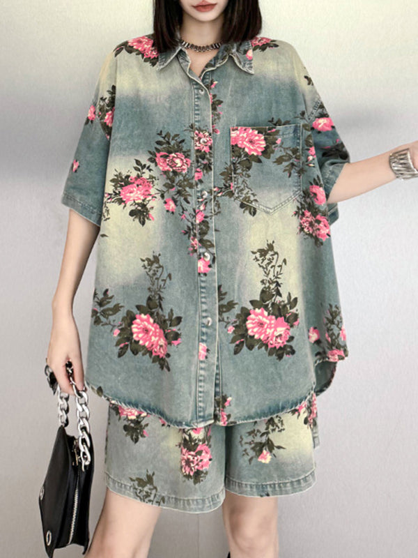 Elasticity Floral Printed Split-Joint Loose Wide Leg Shorts Bottoms