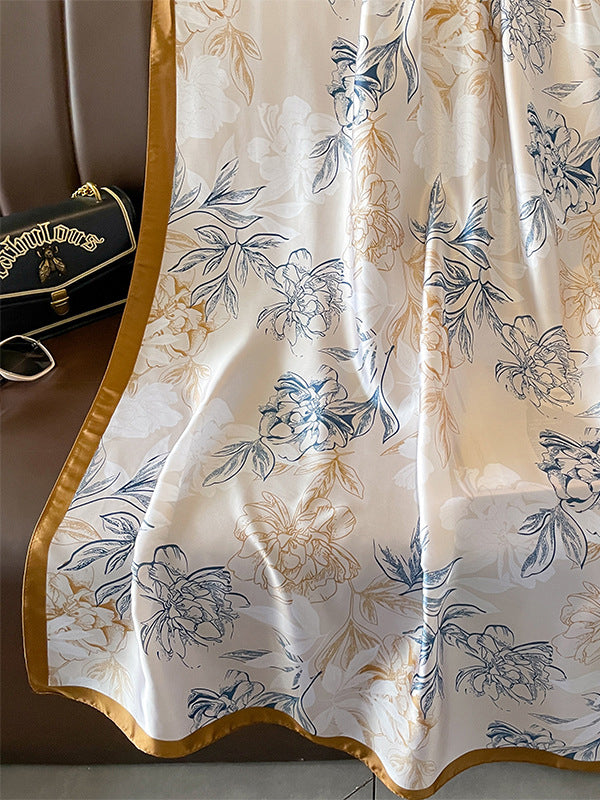 Contrast Color Flower Print Keep Warm Scarf