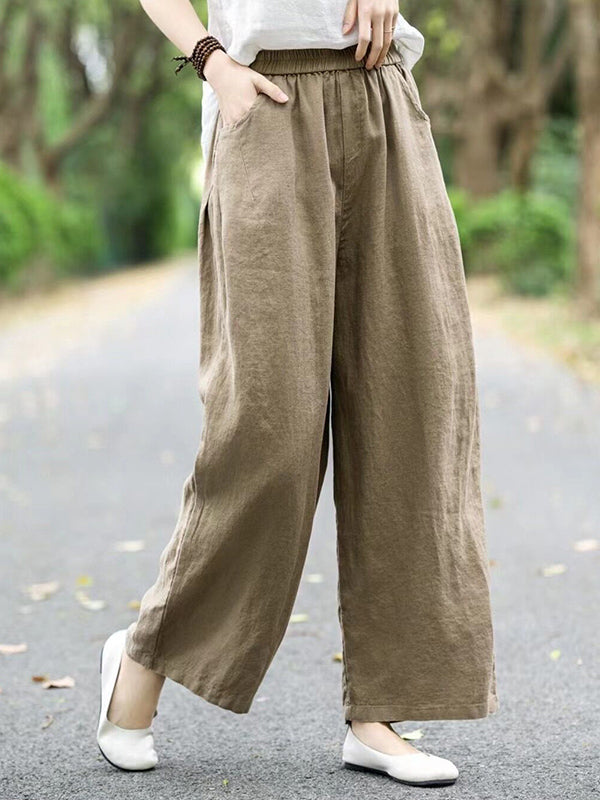 Elasticity Solid Color Loose Wide Leg Trousers Casual Pants Bottoms
