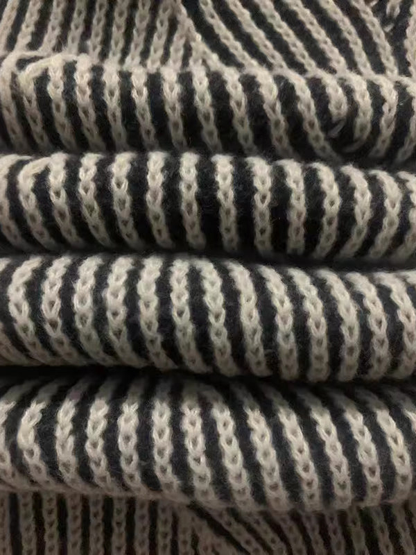 Contrast Color Split-Joint Striped Long Sleeves Loose Round-Neck Sweater Tops Pullovers
