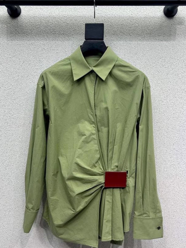 Long Sleeves Loose Buttoned Pleated Solid Color Lapel Blouses&Shirts Tops