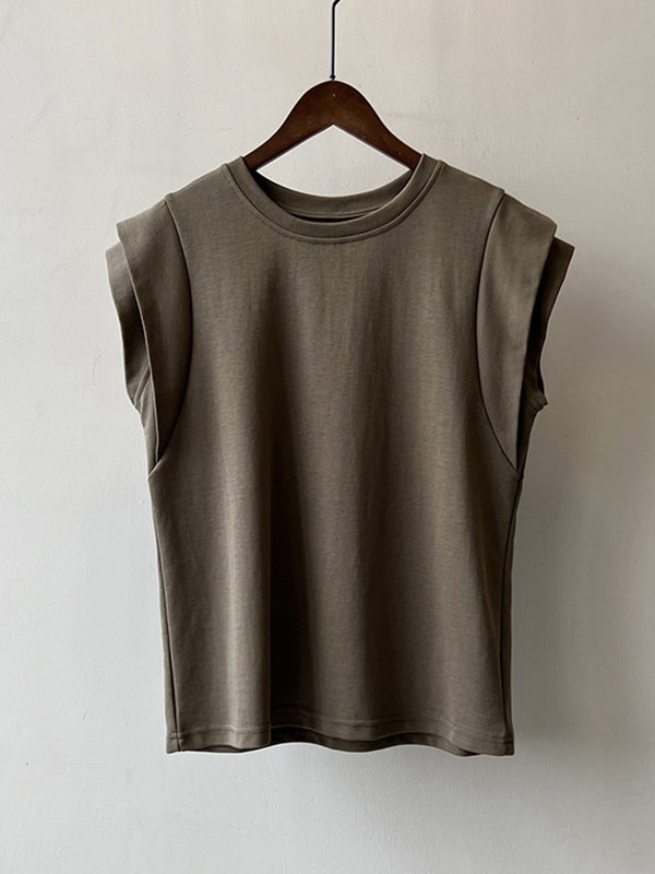 Split-Joint Loose Sleeveless Round-neck T-Shirts Tops