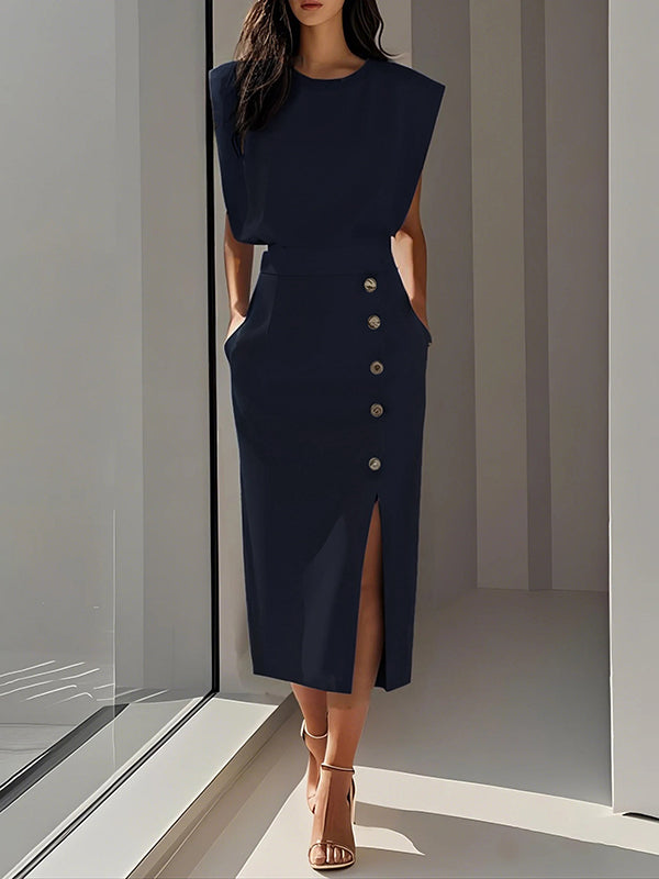 Loose Solid Color Split-Joint Round-Neck T-Shirts