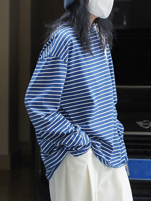 Striped Long Sleeves Round-neck T-Shirts Tops