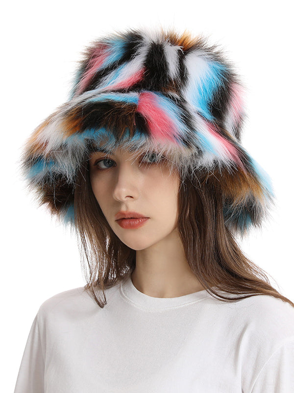Adjustable Contrast Color Keep Warm Velvet Bucket Hat