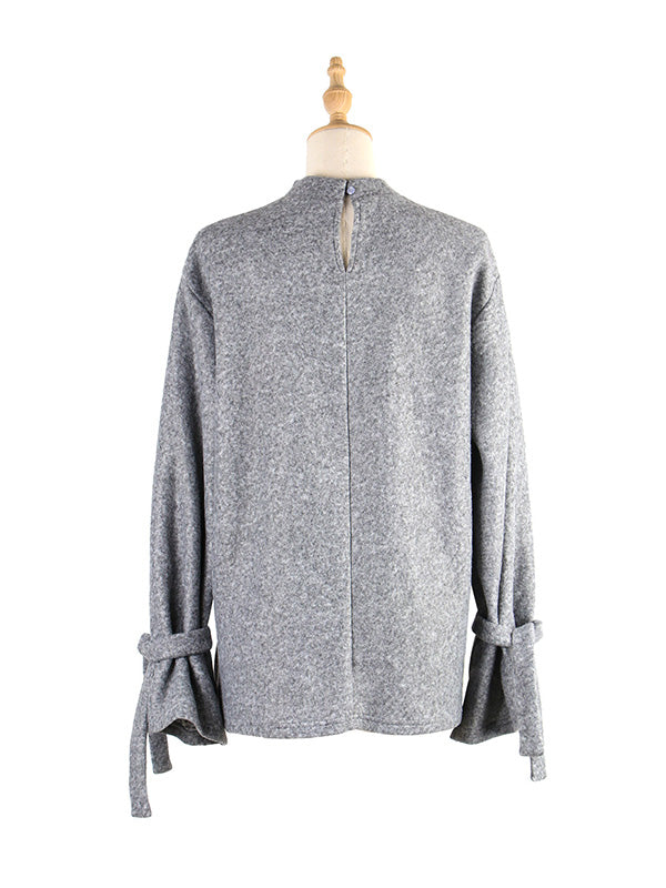 Casual Loose Long Sleeves Solid Color Stand Collar T-Shirts Tops
