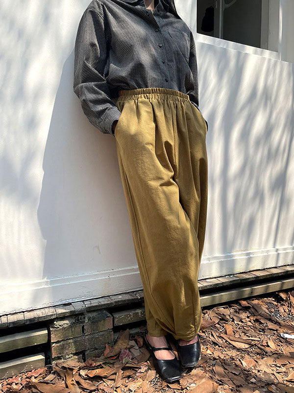 Elasticity High-Waisted Pleated Solid Color Split-Joint Harem Pants Loose Trousers Pants