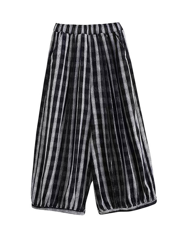 Contrast Color Elasticity Striped Loose Ninth Pants Knickerbockers