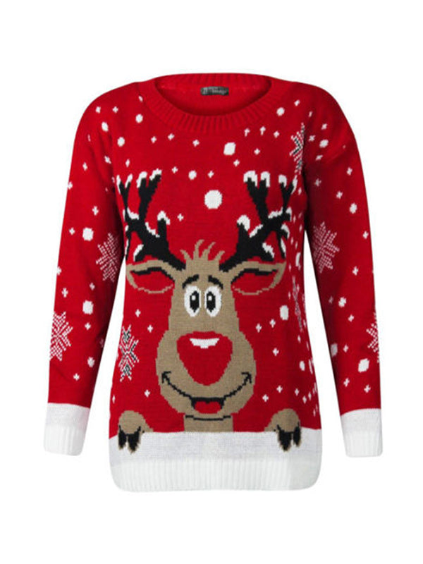Casual Loose Long Sleeves Printed Round-Neck Sweater Tops
