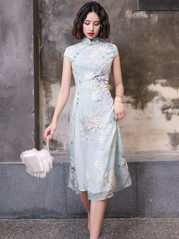 Original Applique Stand Collar Long Cheongsams