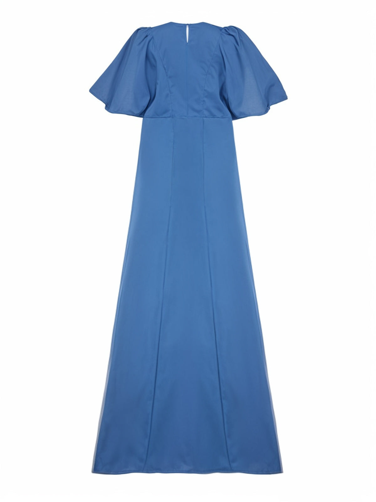 Pleated Solid Color Split-Joint A-line Long Sleeves V-neck Maxi Dresses