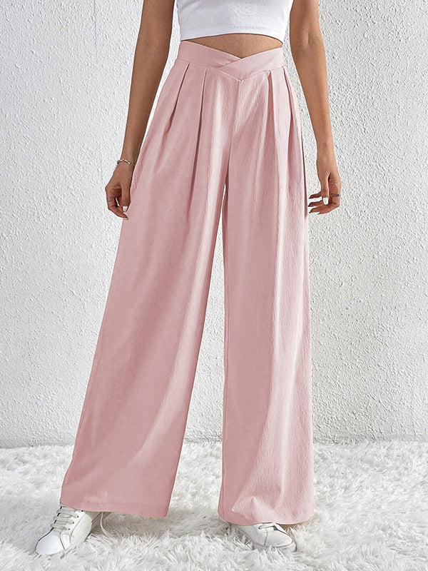 Pleated Solid Color Loose Wide Leg Trousers Pants