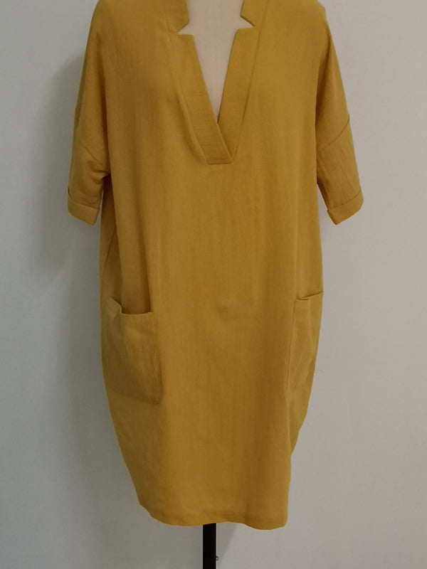 Pockets Solid Color Split-Joint A-Line High Waisted V-Neck Mini Dresses