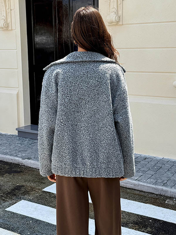 Buttoned Solid Color Long Sleeves Loose Lapel Outerwear Cardigan Tops