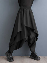 Asymmetric Elasticity Layered Solid Color High Waisted Loose Culotte