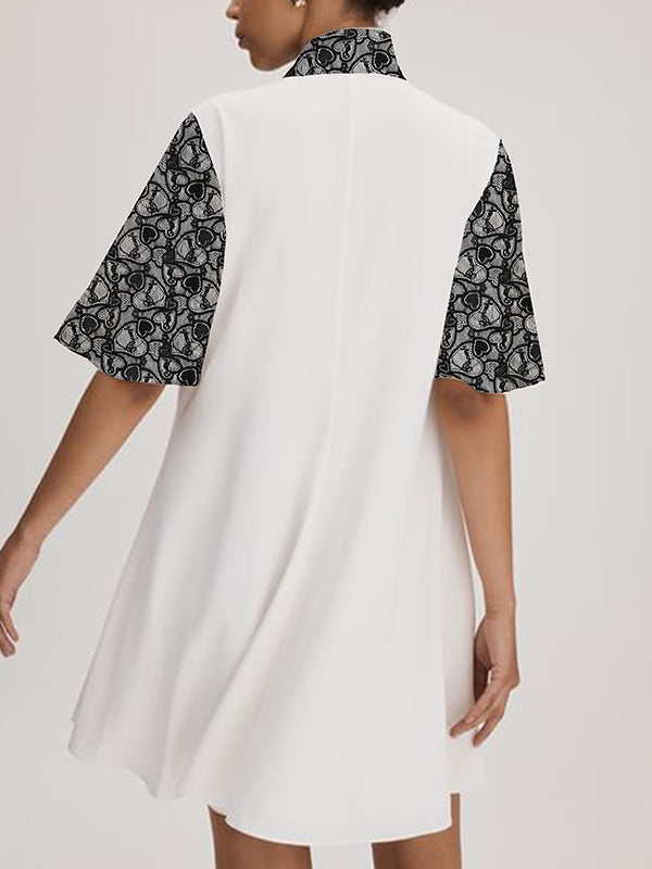 Pockets Split-Joint Tied A-Line Loose V-Neck Mini Dresses