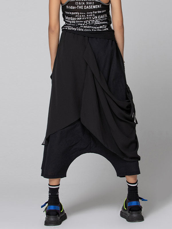 Pleated Solid Color Harem Pants Loose Ninth Pants