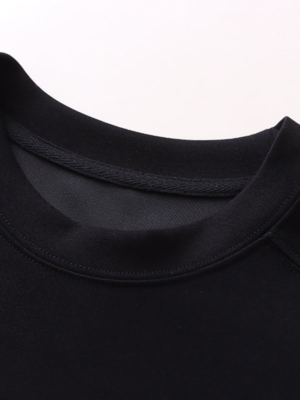 Cropped Loose Split-Side Solid Color Round-Neck T-Shirts Tops