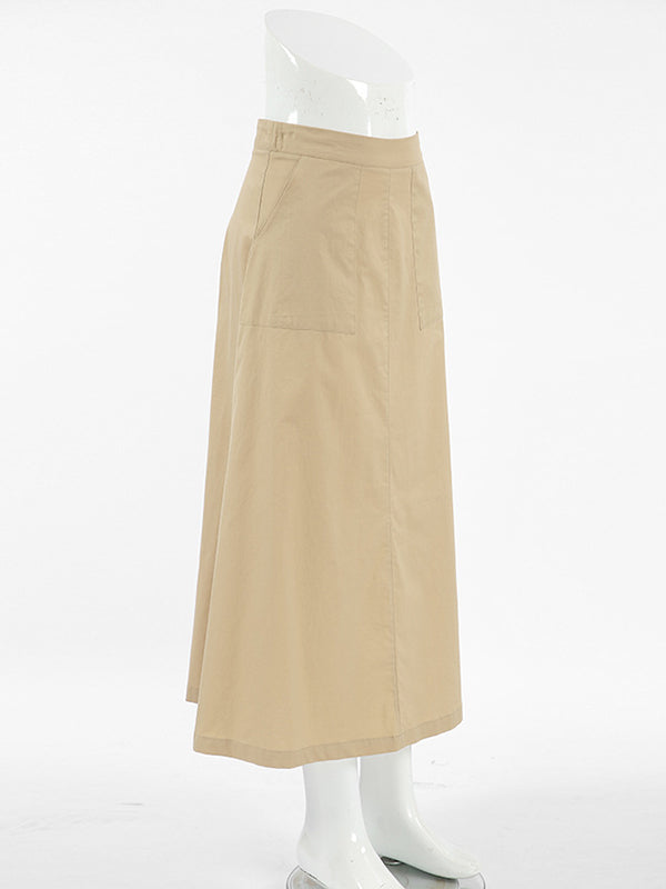Solid Color Split-Joint A-Line High Waisted Skirts