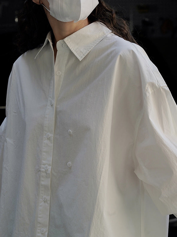 Asymmetric Solid Color Long Sleeves Loose Lapel Blouses