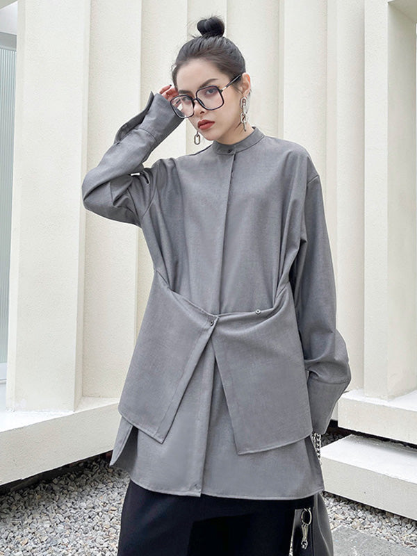 Light Maturity Irregular Stand Collar Long Sleeve Shirt