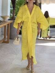 Solid Color High-low Loose V-neck Maxi Dresses
