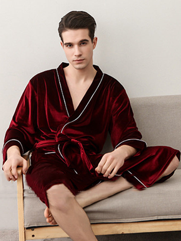 Comfortable Solid Bandage V-Neck Pajama Robe