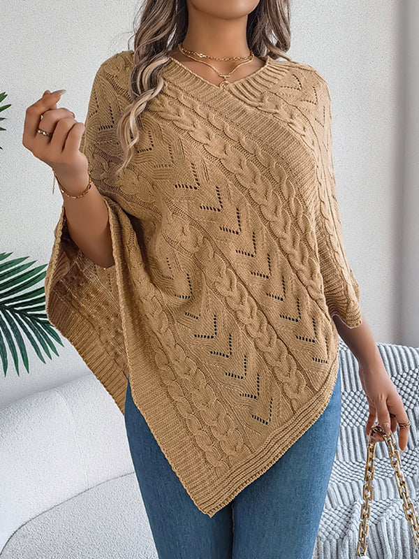 Solid Color Half Sleeves Loose V-neck Cape