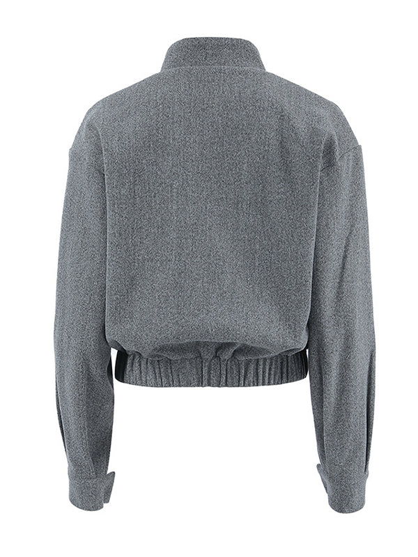 Elasticity Solid Color Long Sleeves Loose Stand Collar Woolen Coat