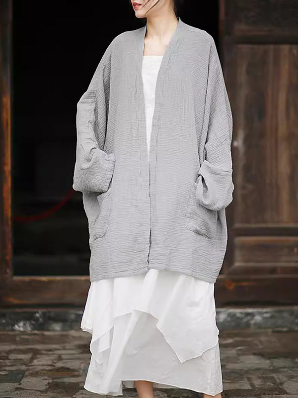 Pleated Solid Color Split-Joint Batwing Sleeves Loose Cover-Ups Tops