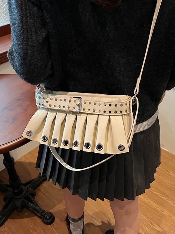 Geometric Pleated Zipper Shoulder Bags Handbags