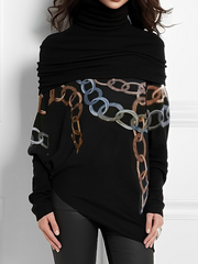 Printed Split-Joint Long Sleeves High Neck T-Shirts Tops