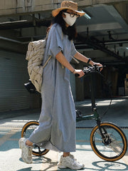 Casual Short Sleeves Solid Color Round-Neck Maxi Dress