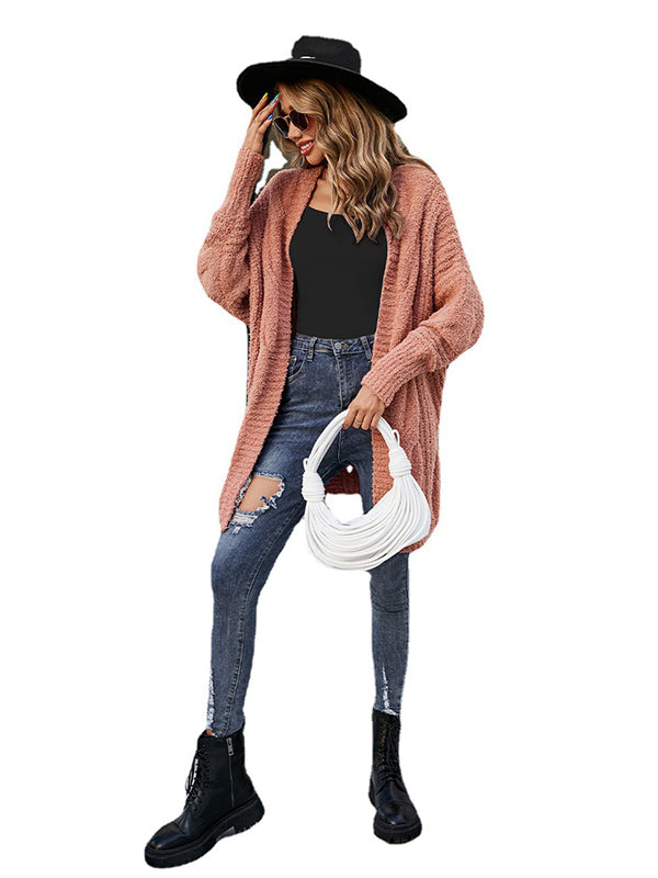 Casual Batwing Sleeves Loose Solid Color Cardigan Tops