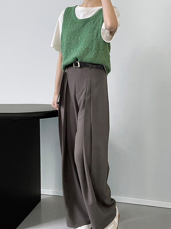 Casual Loose Wide Leg Pleated Solid Color Pants