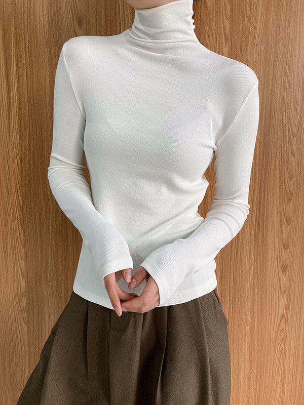 Simple 6 Colors Heaps Collar Long Sleeves Knitting T-Shirt Top