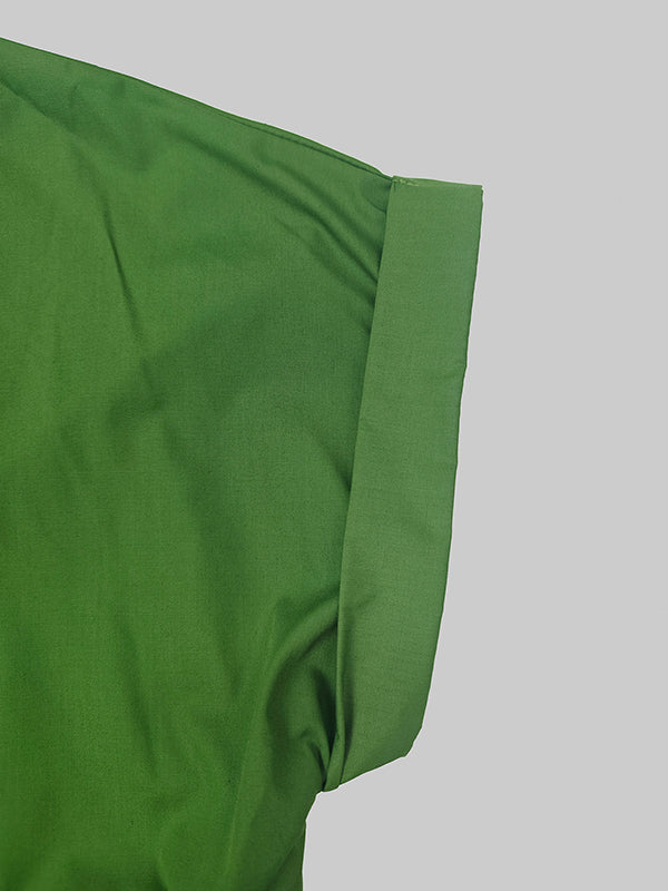 Pleated Pockets Solid Color Split-Joint Loose Short Sleeves V-Neck Maxi Dresses