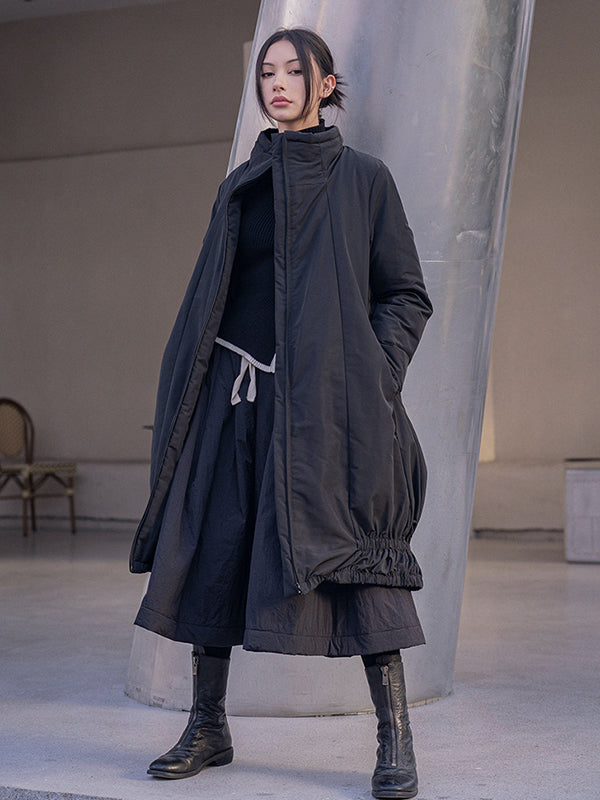 Urban Long Sleeves Solid Color Zipper High-Neck Padded Coat