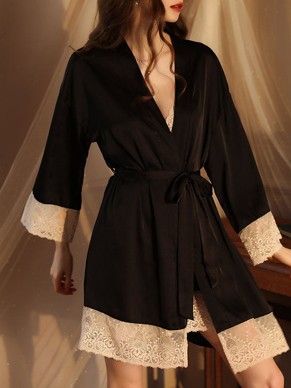 Breathable Flexible Smooth Split-Joint Long Sleeves Loose Deep V-Neck Robes