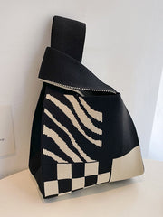 Checkerboard Striped Woven Handbag Bags
