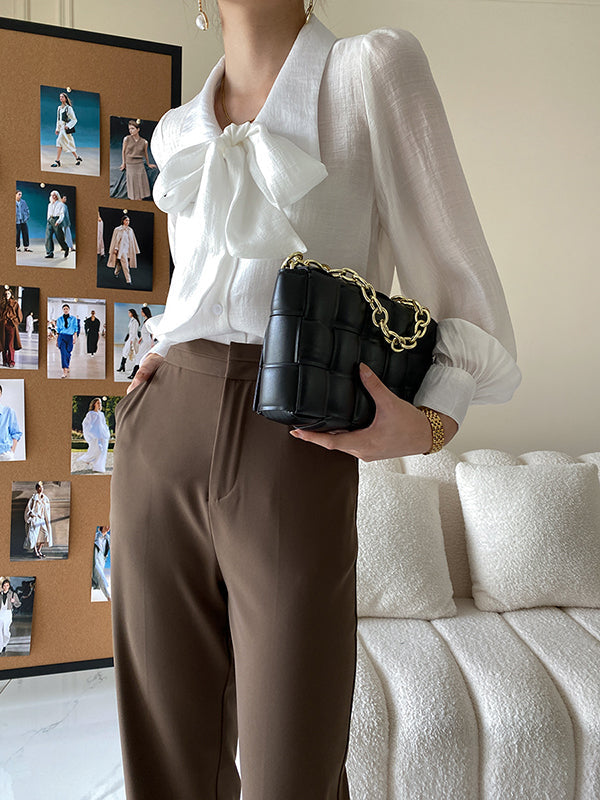 Urban Loose Long Sleeves Solid Color Lapel Collar Blouses