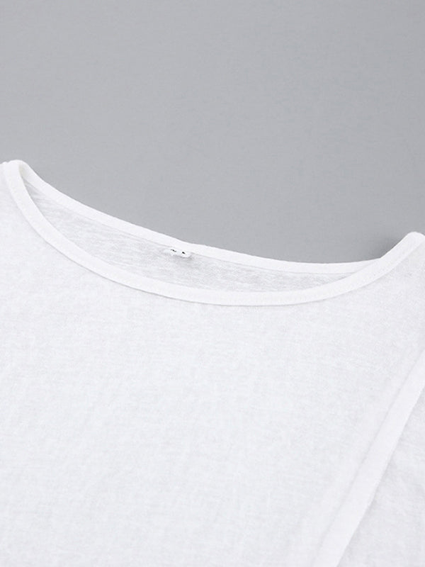 Pleated Solid Color Long Sleeves Skinny Round-Neck T-Shirts